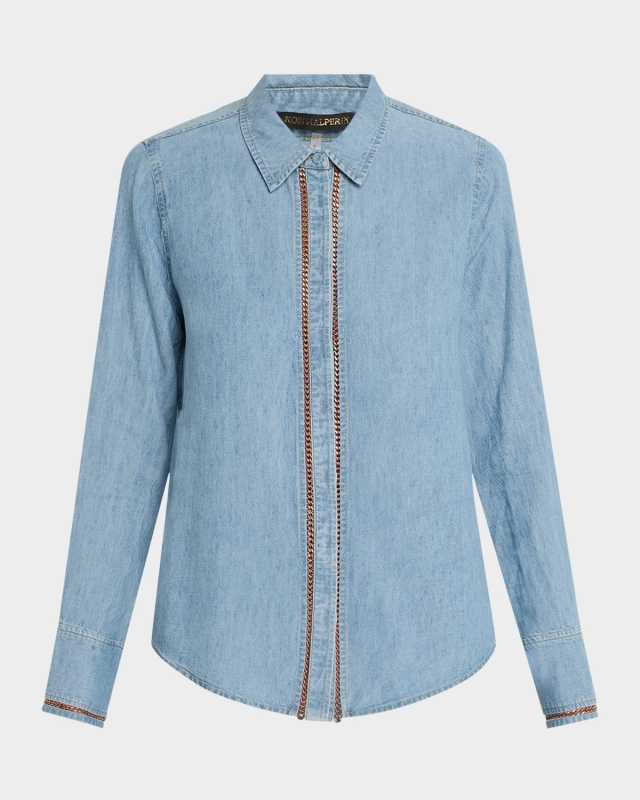 Artemi Chain-Trim Denim Blous